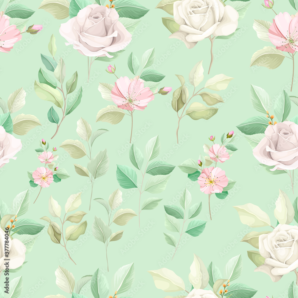 beautiful floral and leaves seamless pattern