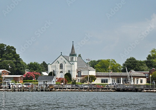 The waterfront buildings at the port of Solomon Island in Maryland.