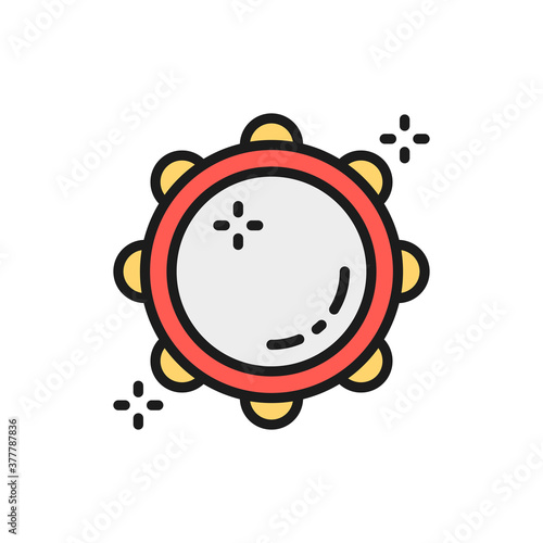 Tambourine, timbrel, tabour flat color line icon.