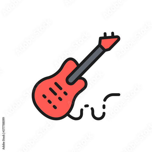 Electronic bass guitar, music instrument flat color line icon.