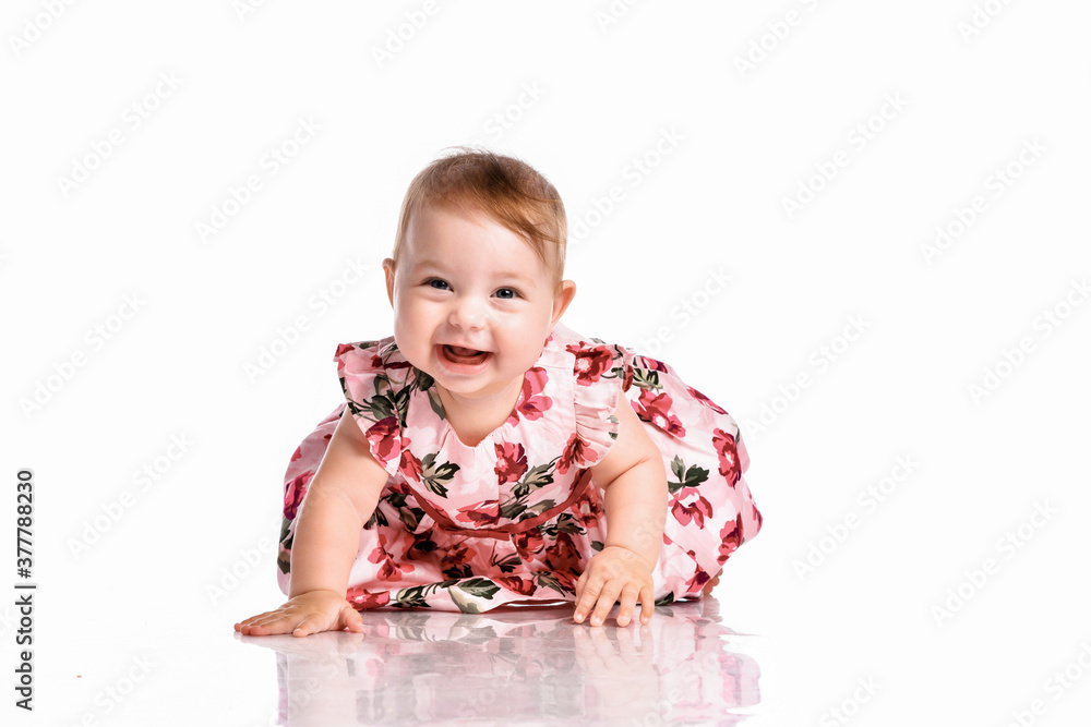 Portrait of a sweet infant girl isolated on white in studio. Portrait of a sweet infant girl isolated on white in studio.