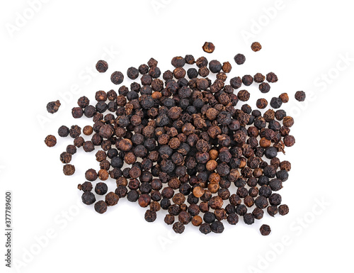 black pepper isolated on white background, top view