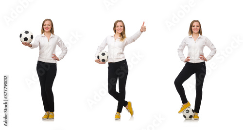 Woman wearing sports costume isolated on white © Elnur