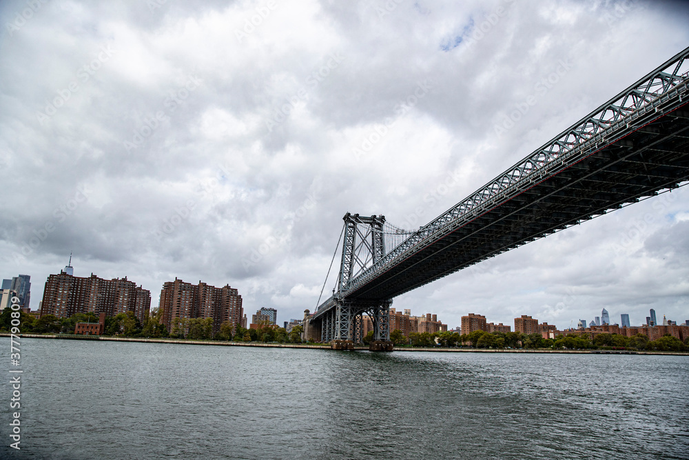 A view of Williamsburg Bridge from the East River in New York City on Sunday, Sept. 13, 2020. (Gordon Donovan)
