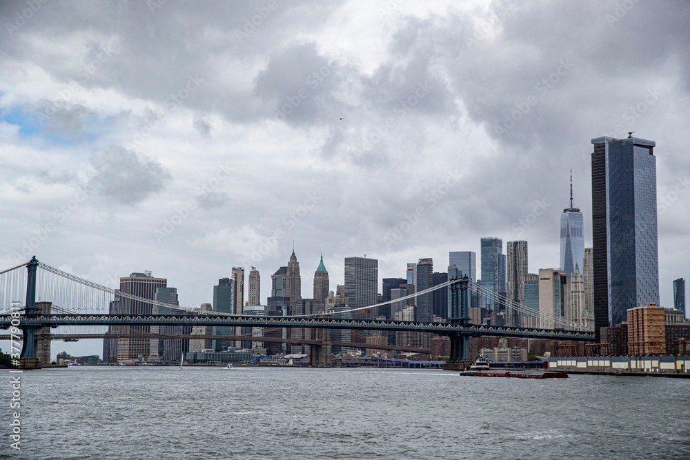 A view of lower Manhattan skyline from the East River in New York City on Sunday, Sept. 13, 2020. (Gordon Donovan)