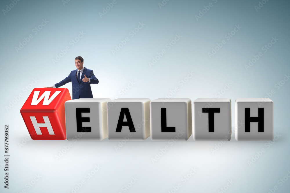 Wealth is health concept with businessman Wealth is health concept with businessman