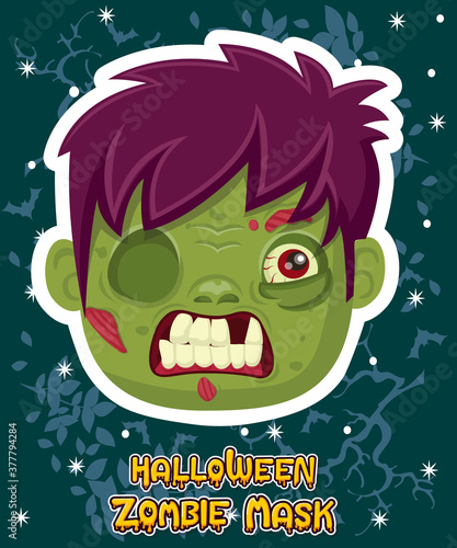 Halloween zombie mask vector design. Vector clip art illustration with simple gradient