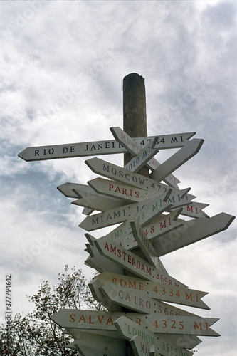 A Close Up of a Traveller's Sign on a Pole photo