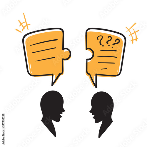 hand drawn discuss social networks, news, social networks, chat, dialogs, speech bubbles, thoughts puzzle illustration. doodle