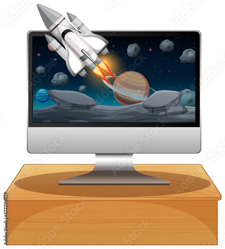 Computer with space scene