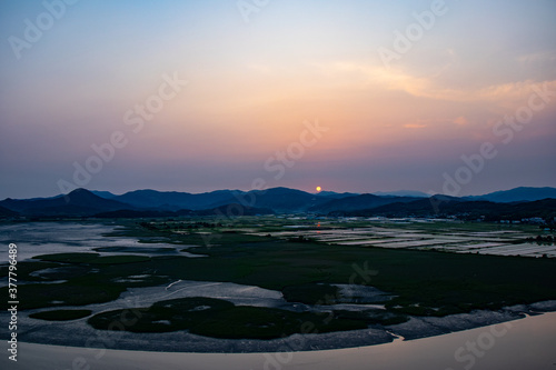 Natural wetland sunset in Suncheon bay in South korea