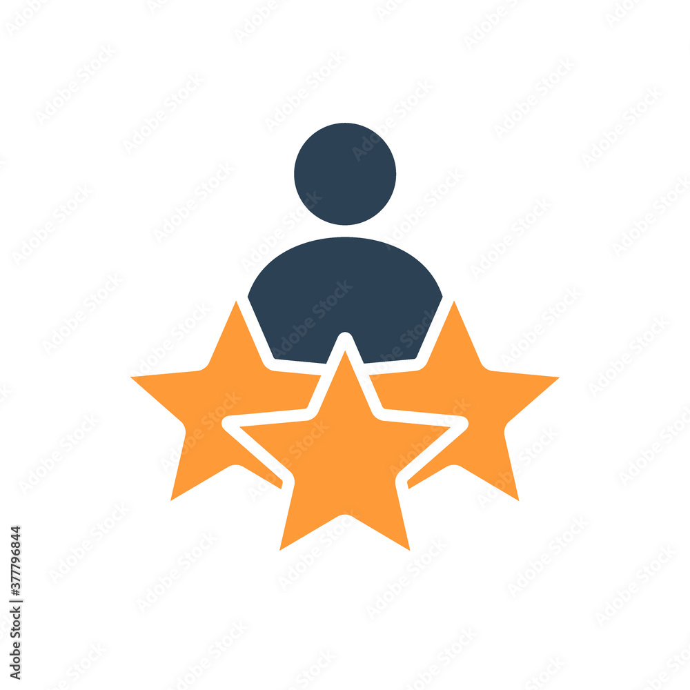 Man and three stars, rating colored icon. User reviews, feedback, add to favorites, quality control symbol Man and three stars, rating colored icon. User reviews, feedback, add to favorites, quality control symbol