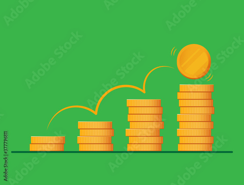 Vector illustration. Coins stack growing growth increase financial, save money and investment concept