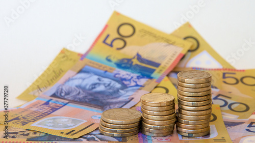 Australian dollar notes and coins.