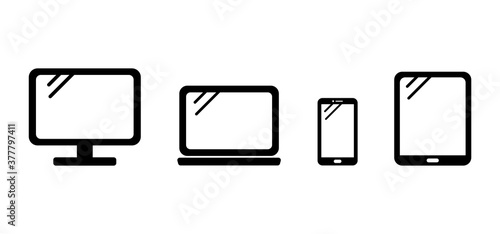 パソコンやスマホなどのデジタルデバイスのアイコンのセット／タブレット／PC／スマートフォン／画面