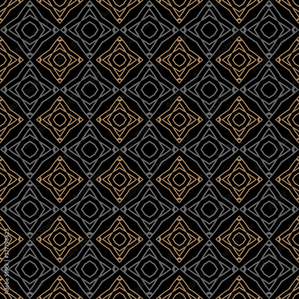 Beautiful geometric background pattern. Seamless pattern for wallpaper design. Gold and grey ornament on a black background Beautiful geometric background pattern. Seamless pattern for wallpaper design. Gold and grey ornament on a black background