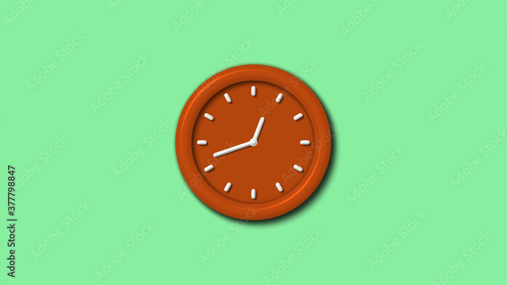 Amazing brown color 3d wall clock on green light background Amazing brown color 3d wall clock on green light background