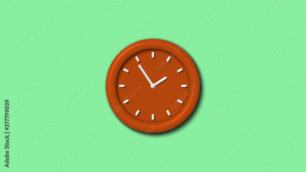 Amazing brown color 3d wall clock on green light background Amazing brown color 3d wall clock on green light background