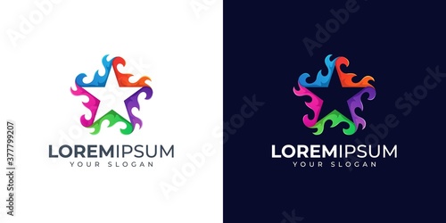 Colorful fire and star logo design