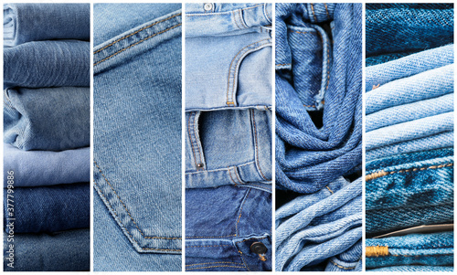 Collage of photos with stylish jeans pants