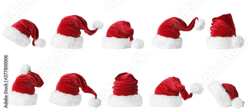 Santa Claus hats on white background