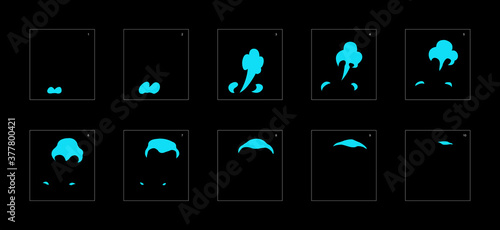 Smoke effect. blue smoke animation sprite sheet. classic smoke effect animation for game or cartoon or animation. vector style animation effect 1812.
