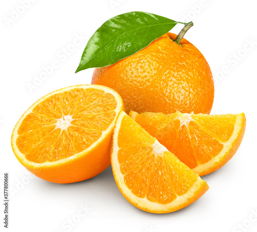 Orange isolated on white background. Orange citrus fruit clipping path. Orange half macro studio photo
