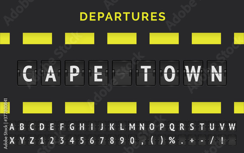 Vector flight info of destination in Cape town in Africa with mechanical airport flip board font and airplane departures sign.