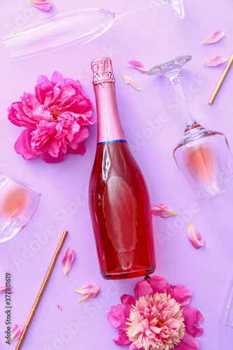 Pink champagne bottle with ...