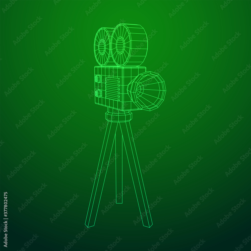 Obraz premium Polygonal camera projector. Movie time. Show film cinema festival concept.