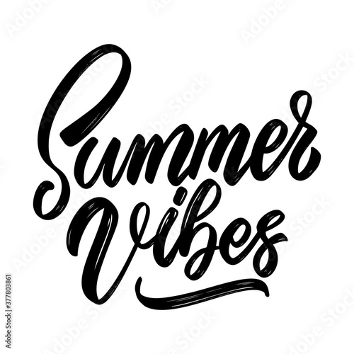 Summer vibes. Lettering phrase isolated on white background. Design element for poster, card, banner. Vector illustration