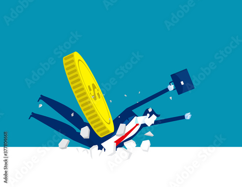 Money fell on the business person. Financial crisis concept