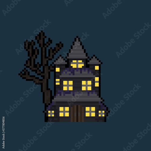 Pixel art cartoon haunted house. © Patinya_P_Ang