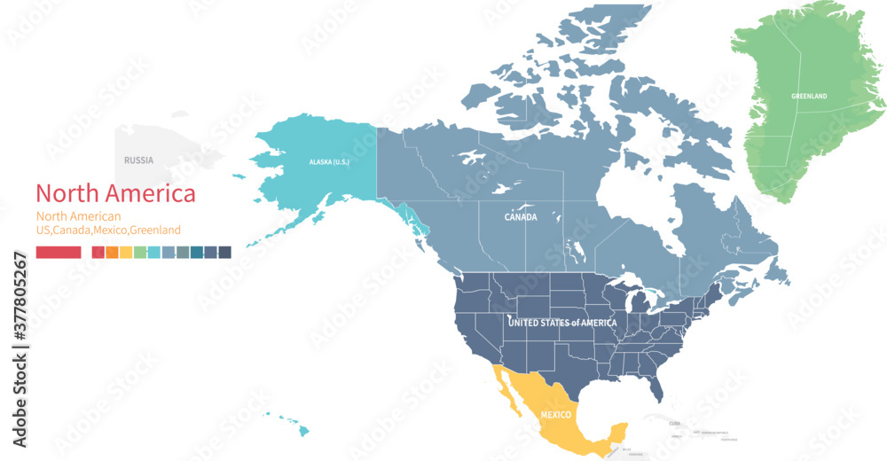 Colorful detailed vector map of the north American country.