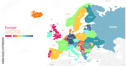 Colorful detailed vector map of the European country.