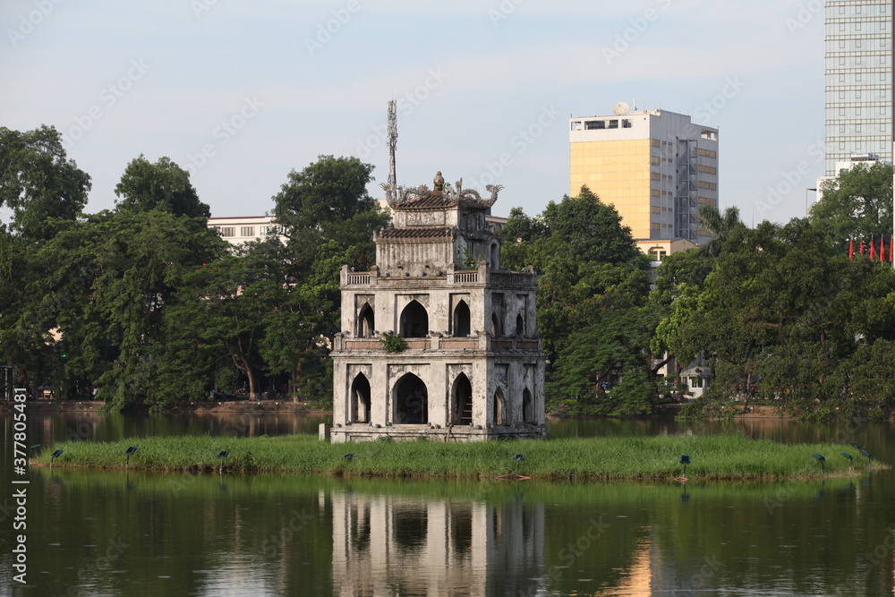 The Turtle Tower (Thap Rua) on Hoan Kiem Lake (Sword Lake) Hanoi, Vietnam