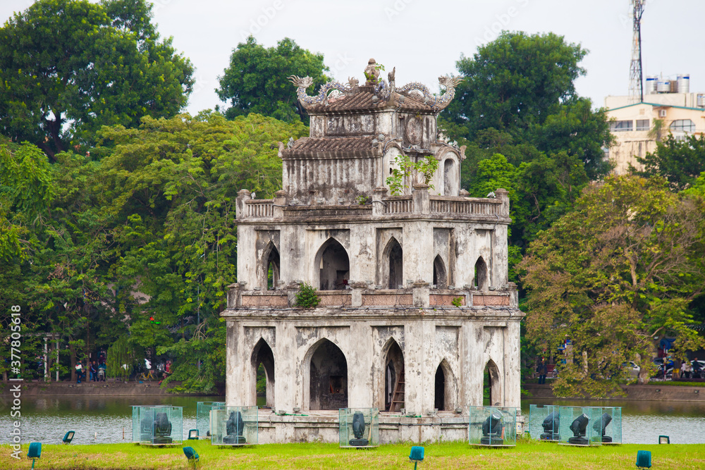 The Turtle Tower (Thap Rua) on Hoan Kiem Lake (Sword Lake) Hanoi, Vietnam