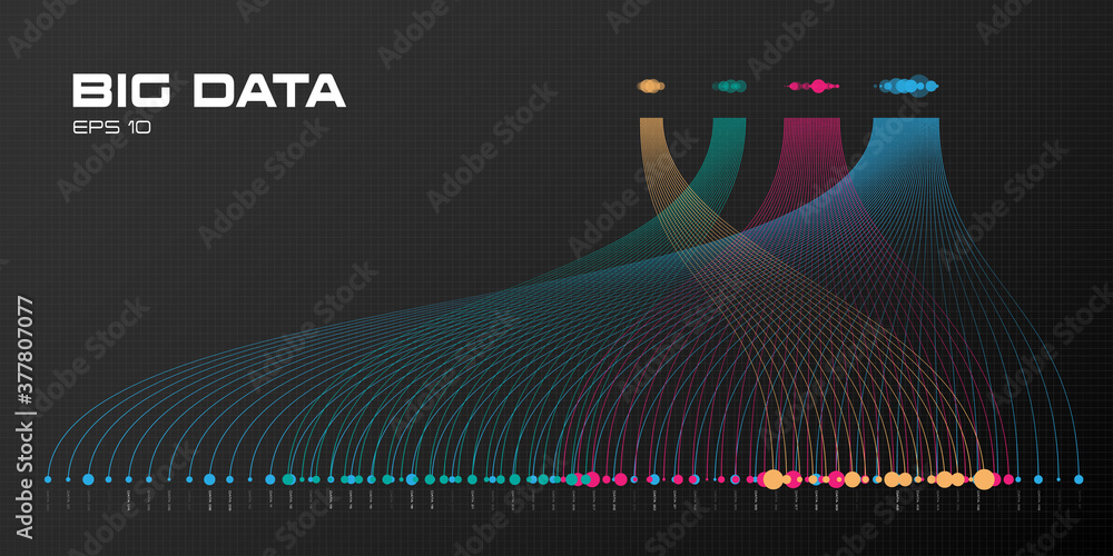 Big data visualization. Illustration of information sorting process. Analusis of big data. Copy space. Science, technology theme. Vector illustration.