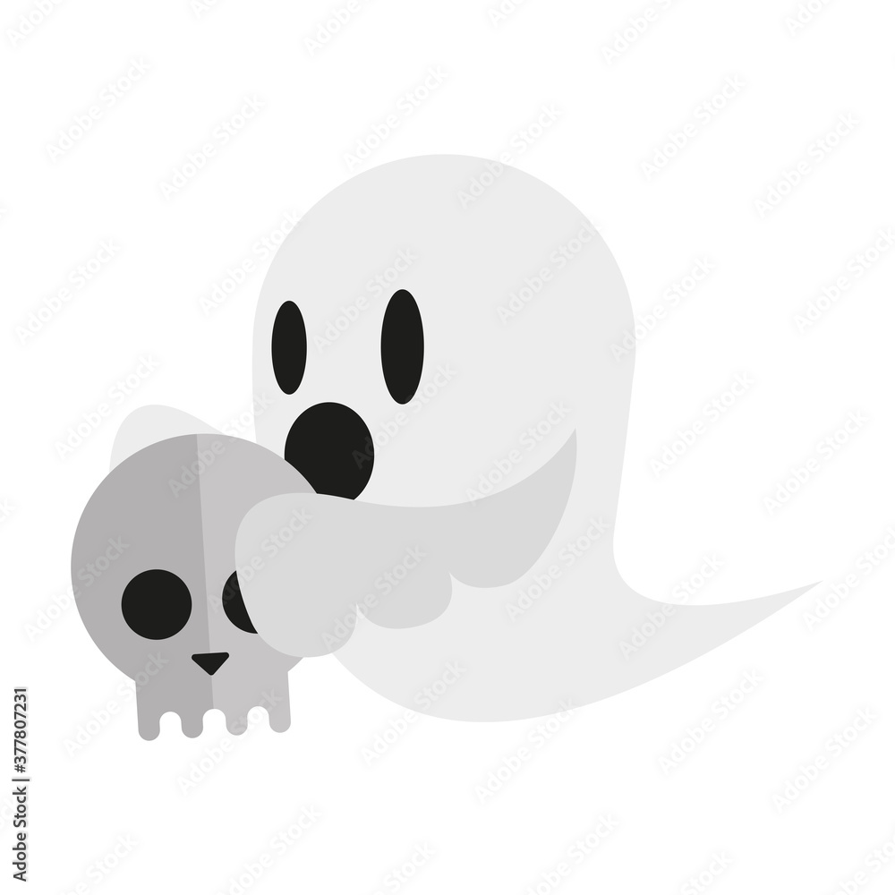 Halloween ghost cartoon with skull vector design Halloween ghost cartoon with skull vector design