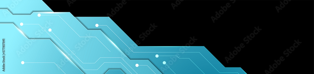 Blue and black glowing circuit board tech abstract vector background - obrazy, fototapety, plakaty 