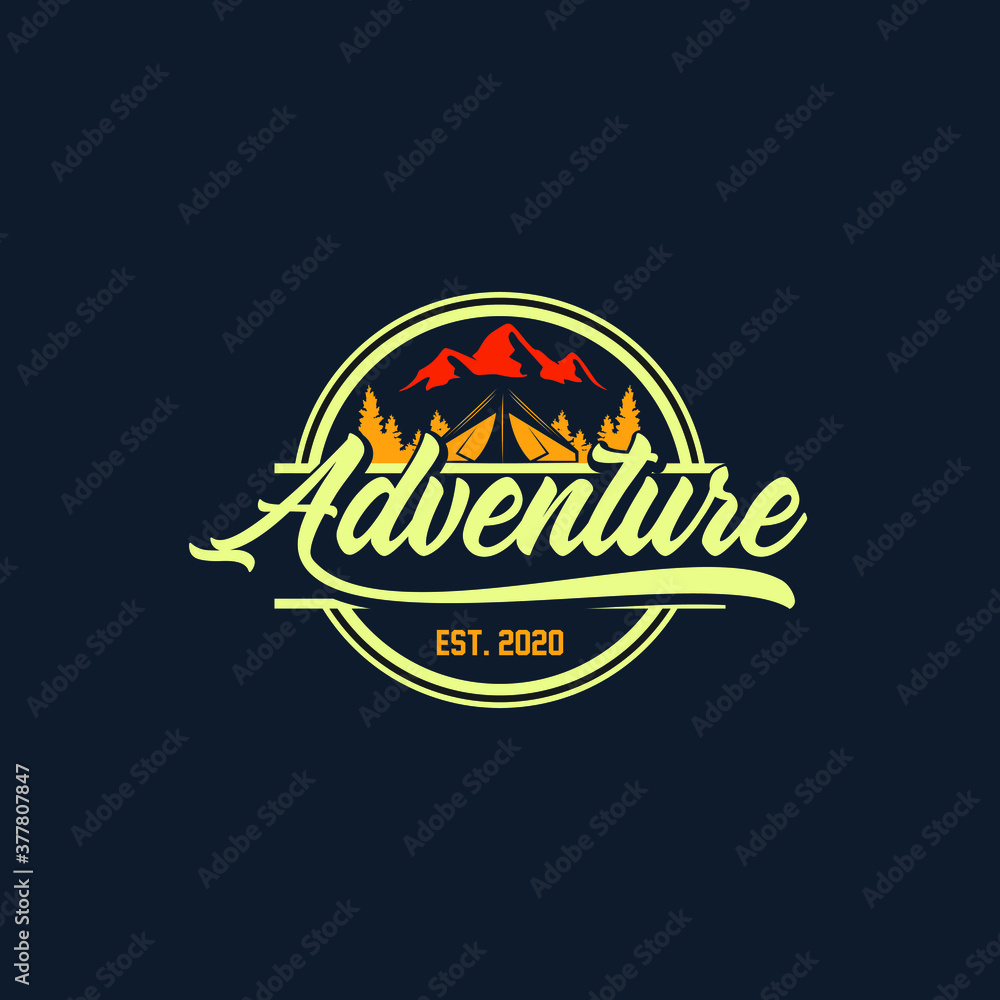 Obraz premium camping and outdoor adventure emblems, logos and badges. Camp tent in forest or mountains. Camping equipment. Vector.