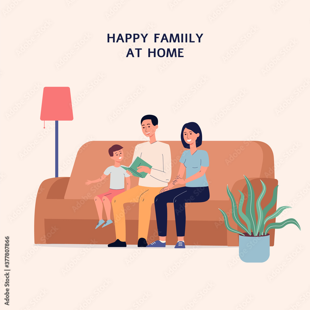 Family at home banner with parents and child flat vector illustration isolated. Family at home banner with parents and child flat vector illustration isolated.