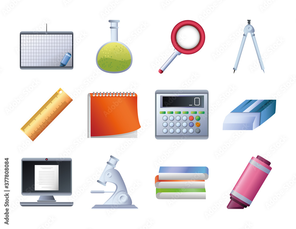 set of icons school in white background