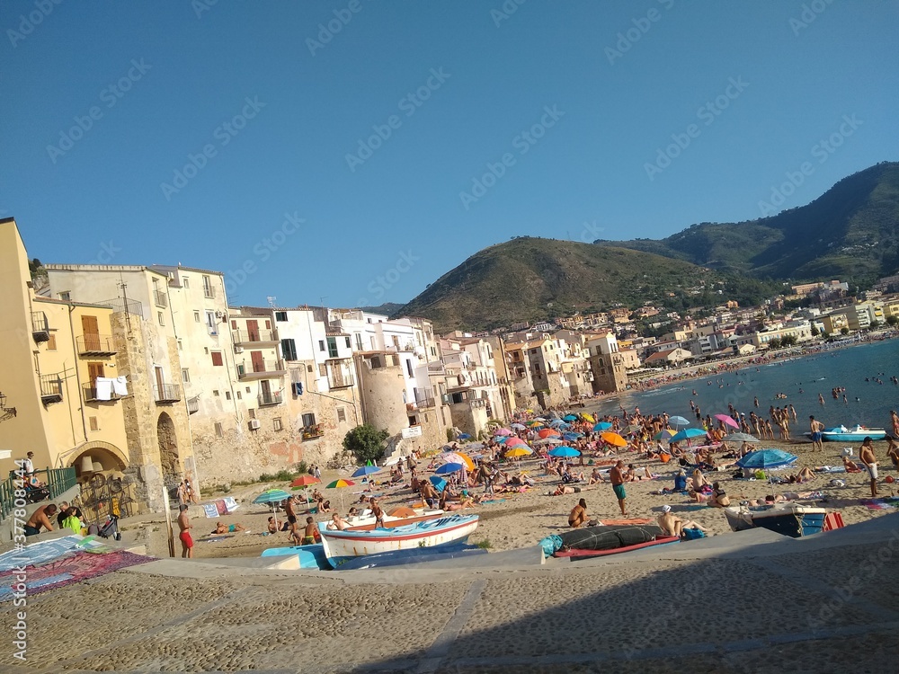 View of the city of the region sea in Cefalu beach