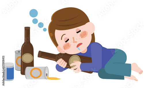 泥酔して眠る女性　イラスト