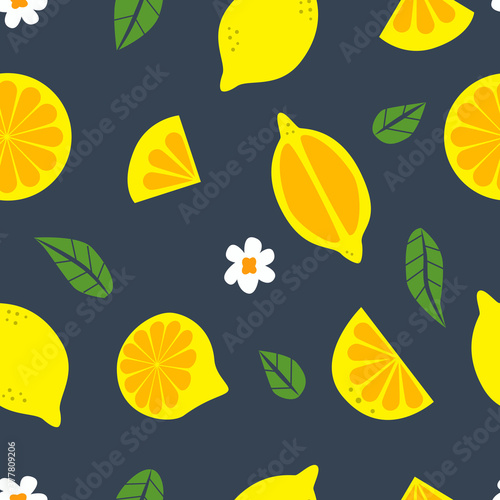Lemon, citrus, fruits seamless vector pattern.