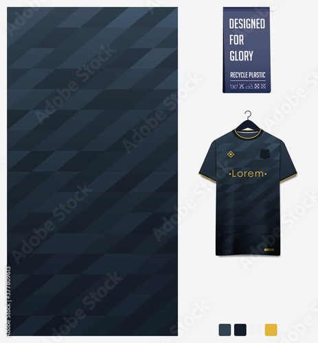 Fabric textile design in Black gradient geometry shape pattern for soccer jersey, football kit, baseball uniform or sports shirt. T-shirt mockup template. Abstract background. Vector.