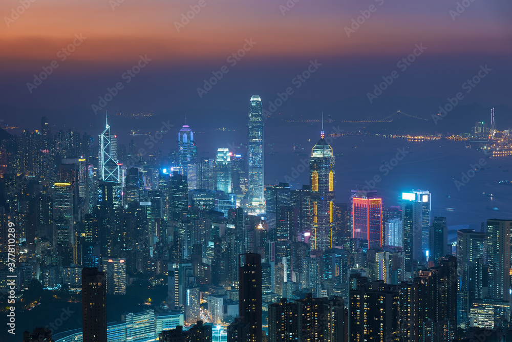 Skyline of Hong KOng city at dusk