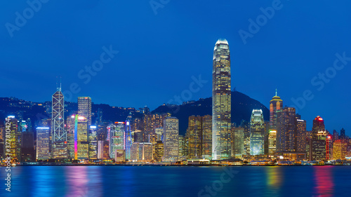 Scenery of Victoria harbor of Hong Kong city at night