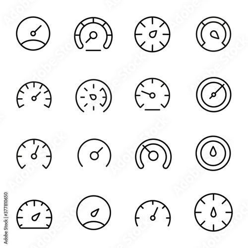 Premium set of speedometer line icons.